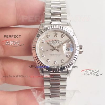 Perfect Replica Rolex Datejust White Gold Diamond Dial Ladies Watches